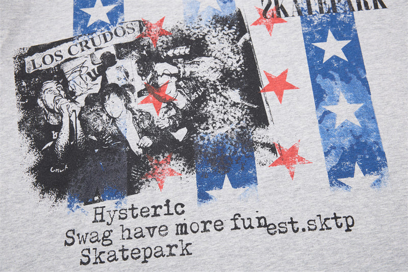 Men's Graphic Long Sleeve T-Shirt – Stars & Stripes Skatepark Print, Mock Neck