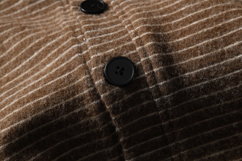 Striped Stand-Collar Bomber Jacket – Relaxed Fit Button-Front Outerwear