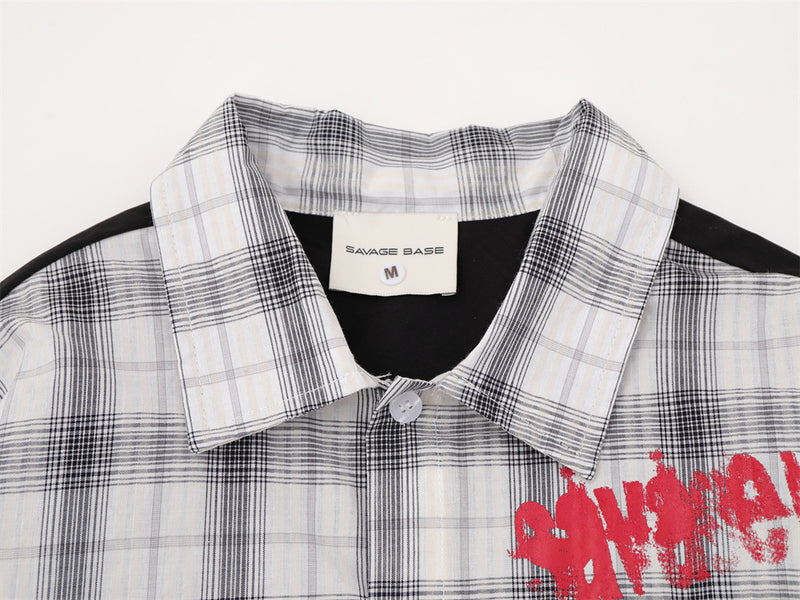 Camisa informal de botones para hombre – Estampado de graffiti a cuadros, estilo punk urbano de manga larga