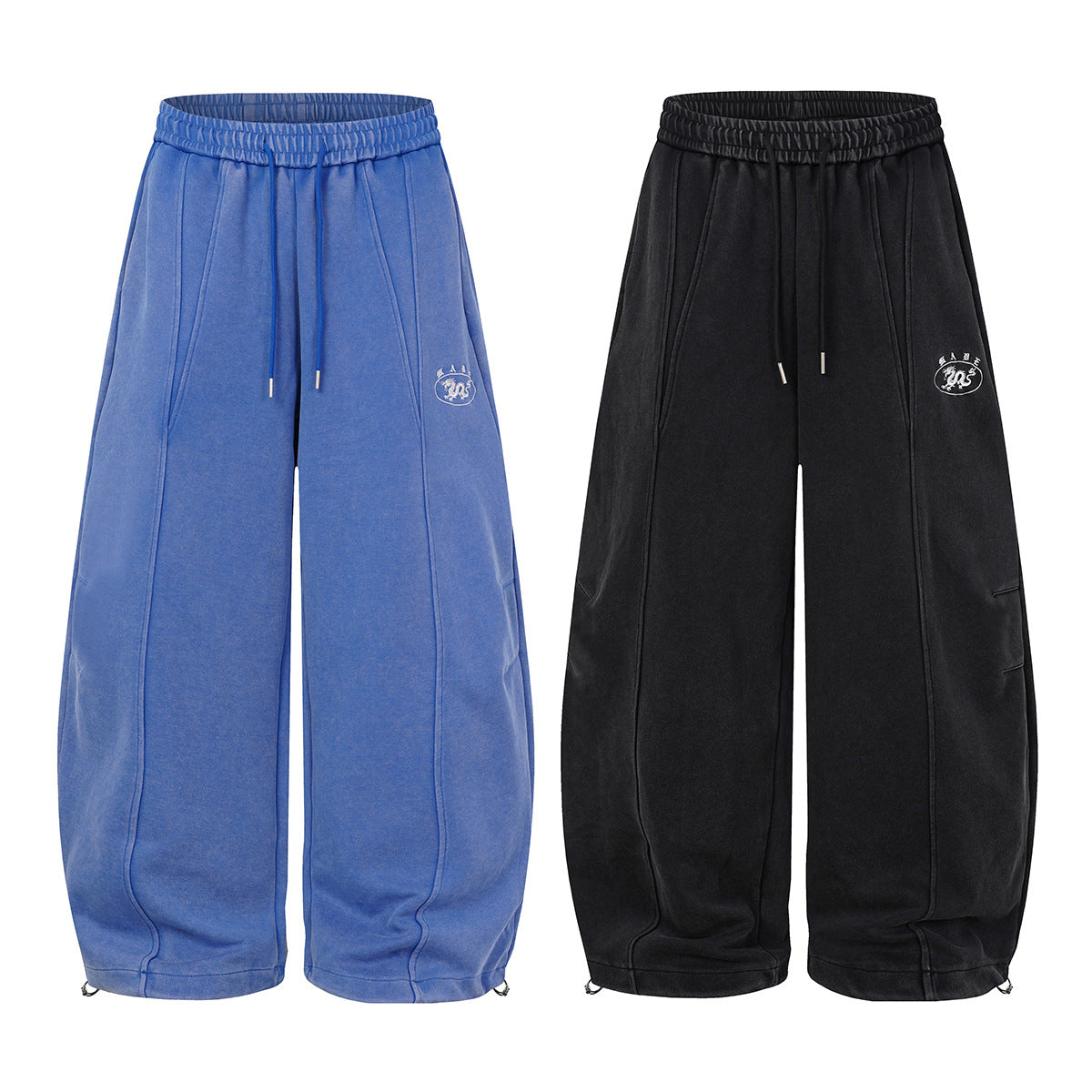 Wide-Leg Acid Wash Sweatpants – Oversized Balloon Fit with Drawstring Hem