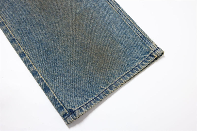 Men's Loose Fit Jeans Vintage Number Print Straight-Leg Baggy Denim Pants