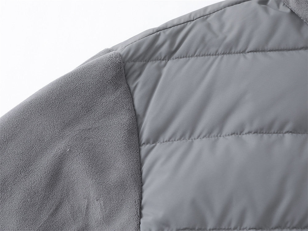 Herren-Hybrid-Pufferjacke mit Fleeceärmeln, Stehkragen und Doppelzipper