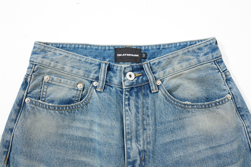 Wide Leg Baggy Jeans – Men's Vintage Washed Light Blue Straight Fit Denim