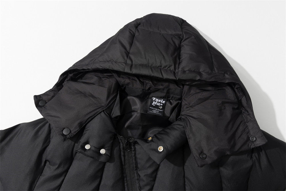 Puffer Jacket with Hoodie – Diagonal Zip Men's Winter Down Coat