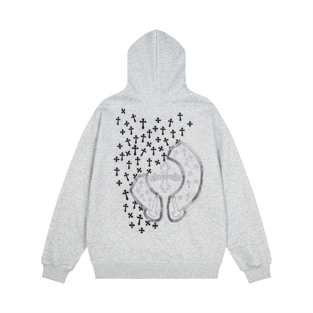 Men's Cross Embroidered Oversized Hoodie – Gothic Streetwear Pullover