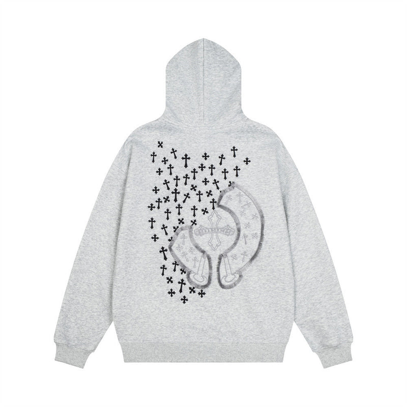 Men's Cross Embroidered Oversized Hoodie – Gothic Streetwear Pullover