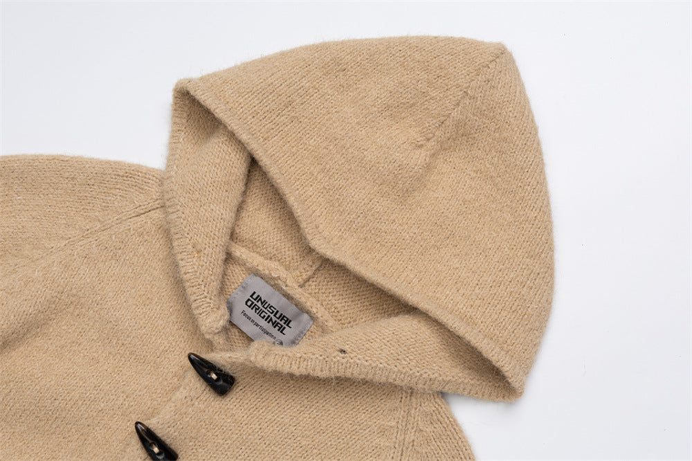 Gilet cardigan tricoté à capuche et boutons brandebourg – Veste pull homme ajustée