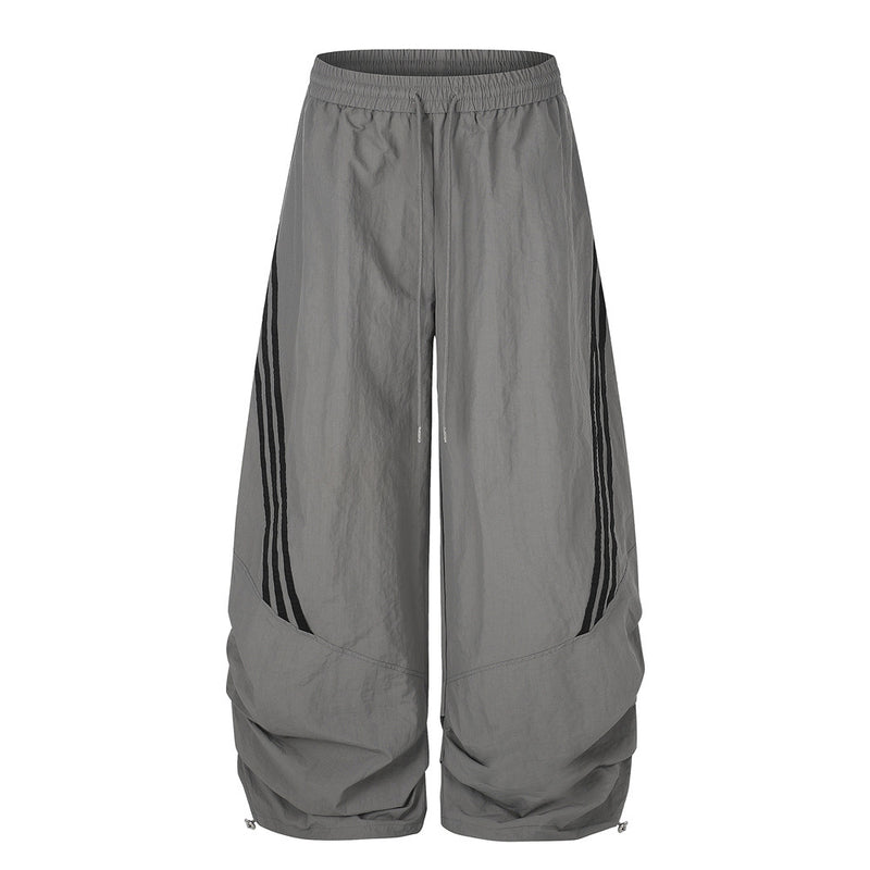 メンズ 3ストライプトラックジャケット＆ワイドレッグパラシュートパンツ ストリートウェアセット
