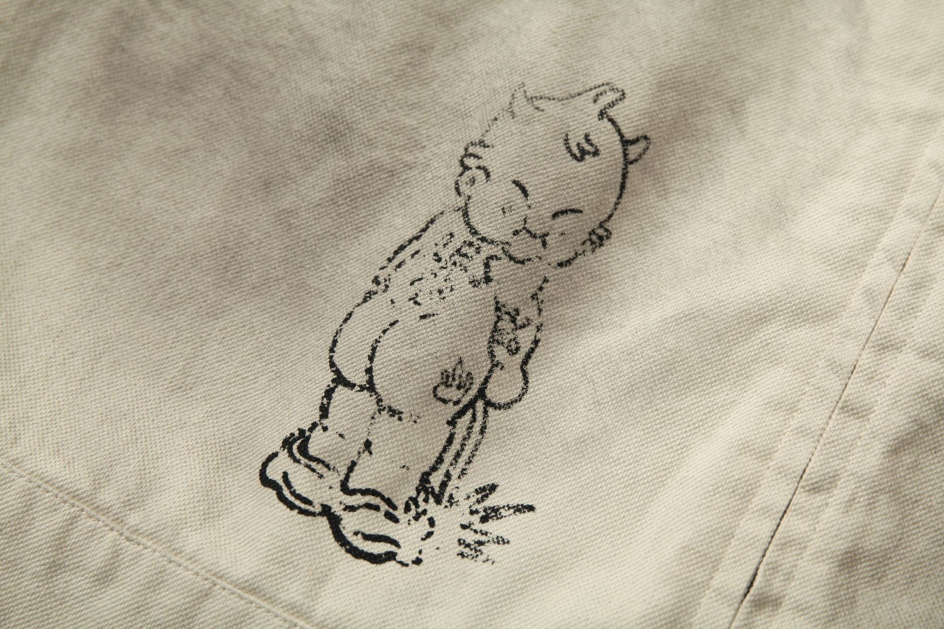 Veste zippée à imprimé graphique – Coton délavé effet usé, col violet et badge