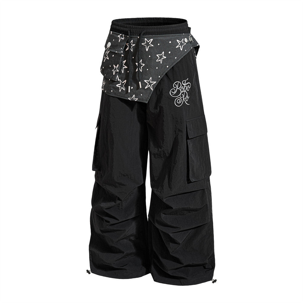 Wide-Leg Cargo Sweatpants with Star-Print Bandana Waistband
