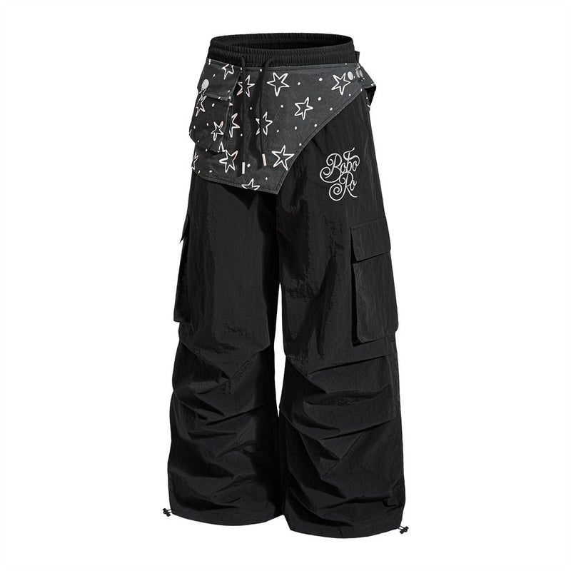 Wide-Leg Cargo Sweatpants with Star-Print Bandana Waistband