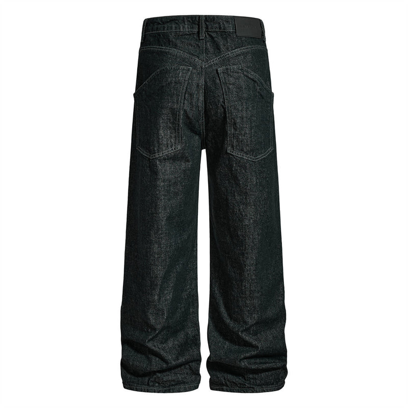 Men's Wide-Leg Black Jeans – Dragon Embroidery Straight Leg Denim