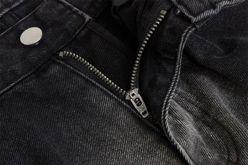 Wide-Leg Gradient Washed Jeans – Deconstructed Curved Seam Baggy Denim
