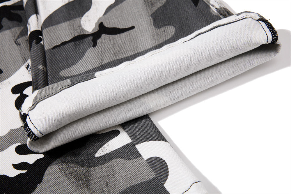 Men's Bell Bottom Pants – Colorblock Camo Punk Flare Trousers with Strap Detail