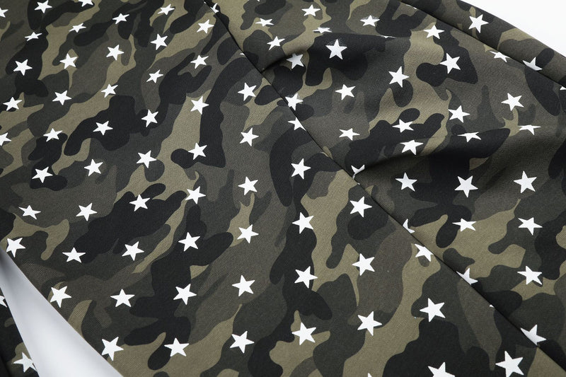 Camo Baggy Cargo Pants – Star Print Wide-Leg Parachute Trousers