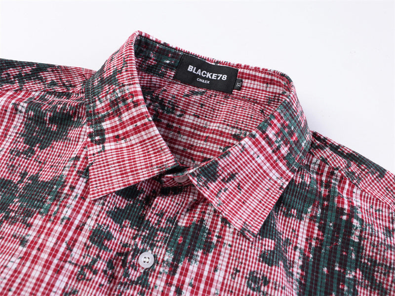 Distressed Plaid Long Sleeve Shirt – Oversized Punk Grunge Button-Up
