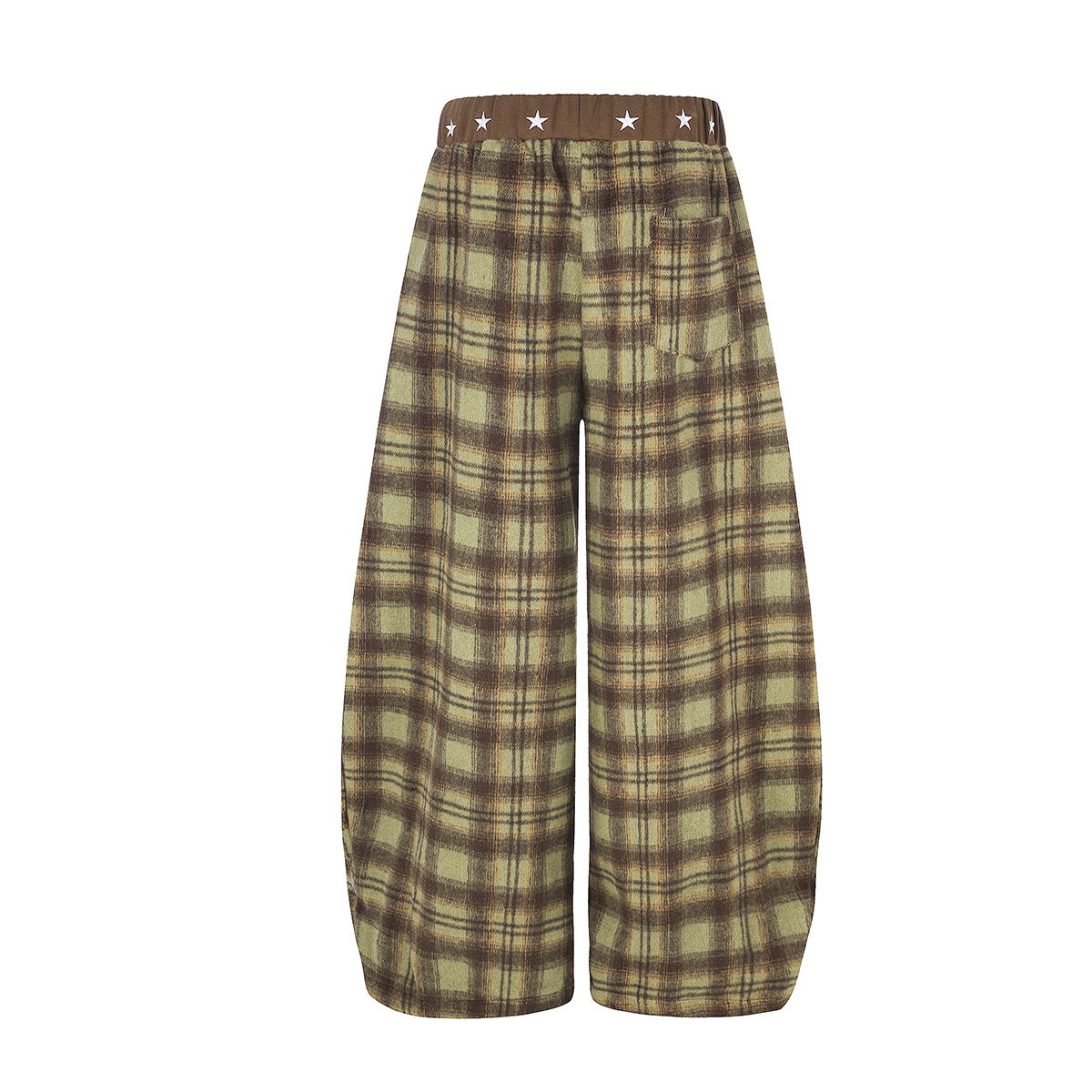 Plaid Wide-Leg Pants with Star Waistband – Oversized Retro Streetwear Trousers