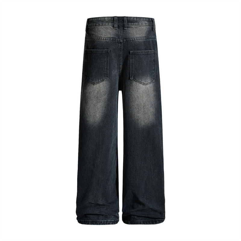 Men's Vintage Washed Wide-Leg Jeans – Relaxed Straight Fit with Horse Charm