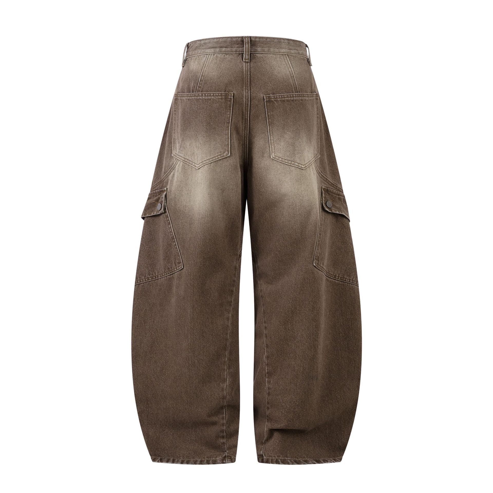 Jean cargo baggy taille haute – Denim marron délavé à jambes larges et coutures courbes