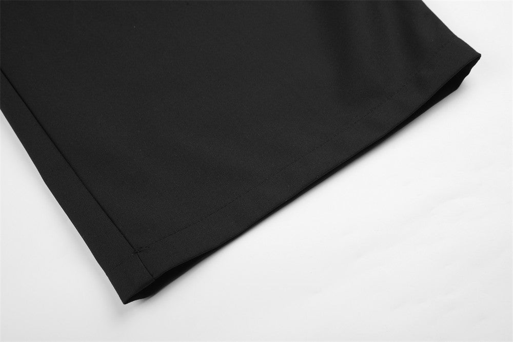 Wide-Leg Pleated Trousers with Diagonal Button Fly