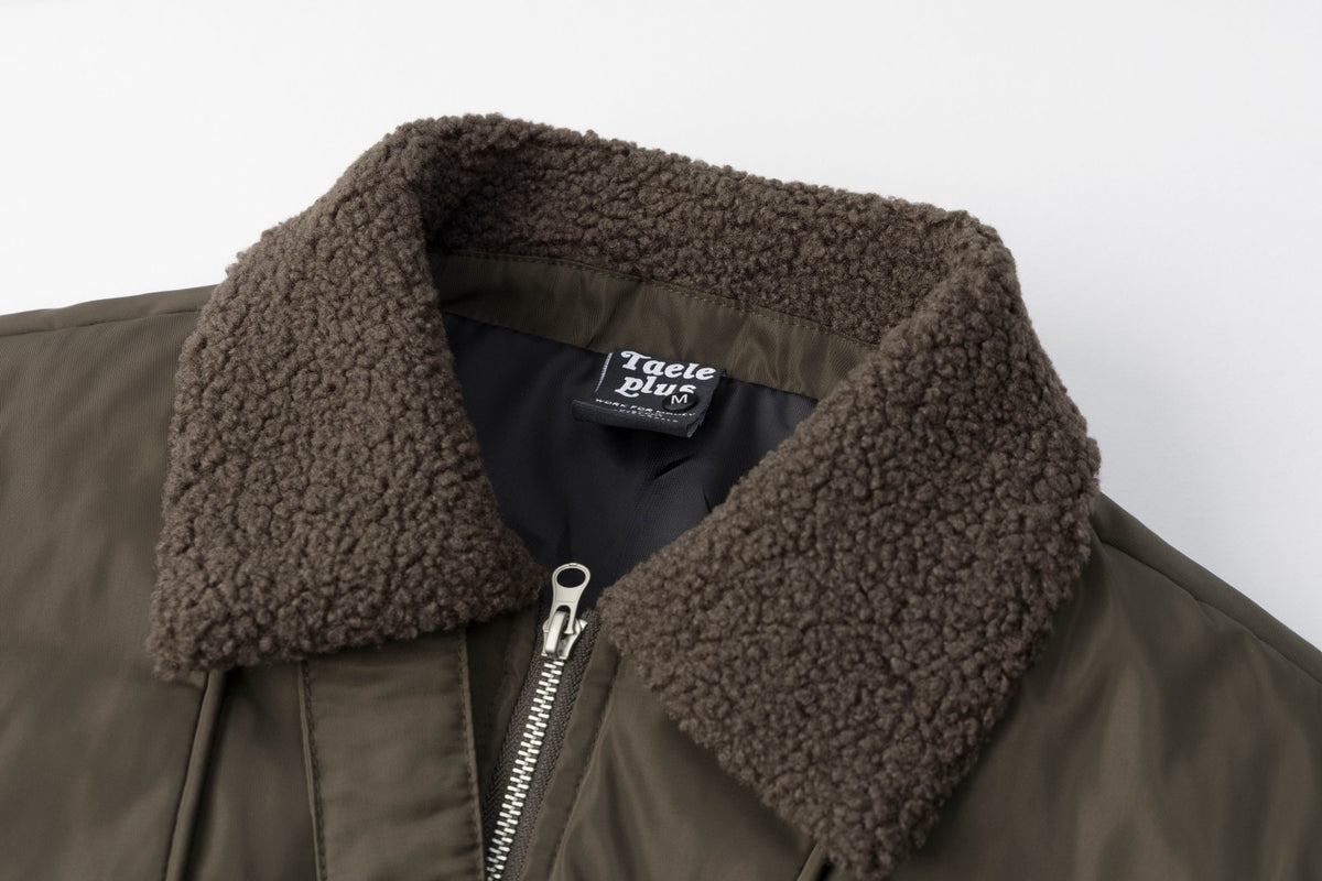 Sherpa Collar Padded Bomber Jacket – Olive Green / Black