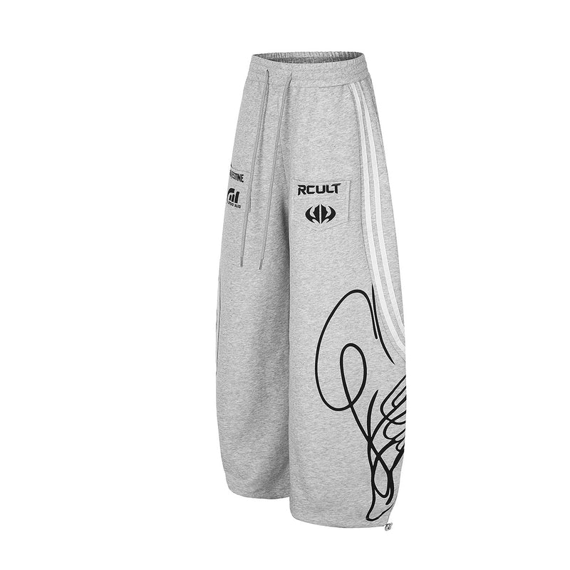 Streetwear-Jogginghose mit weitem Bein, Grafikprint & Seitenstreifen