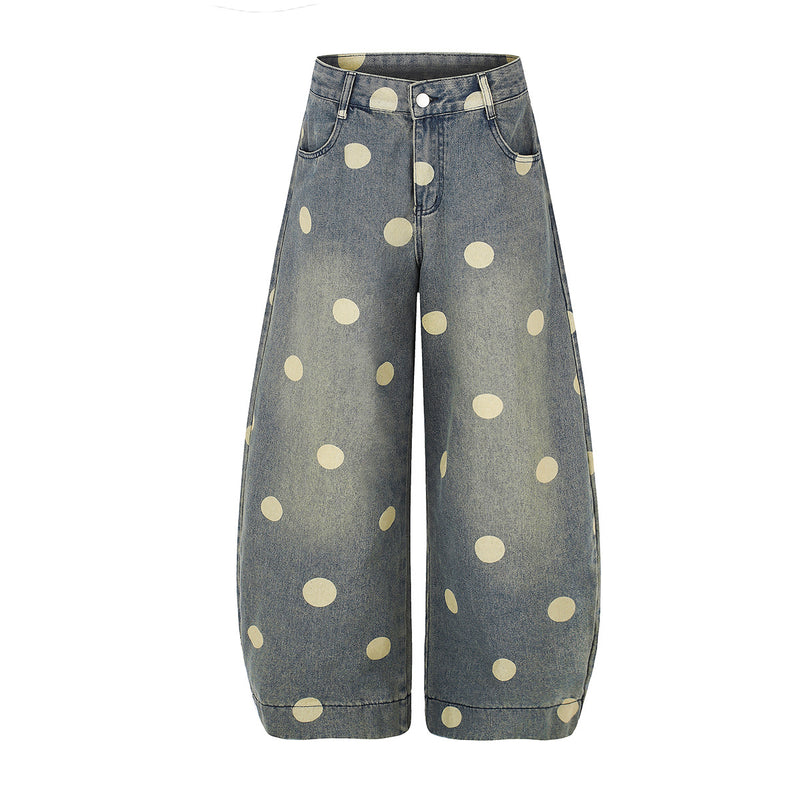 Baggy Mid Rise Jeans Wide-Leg Polka Dot Y2K Denim Pants