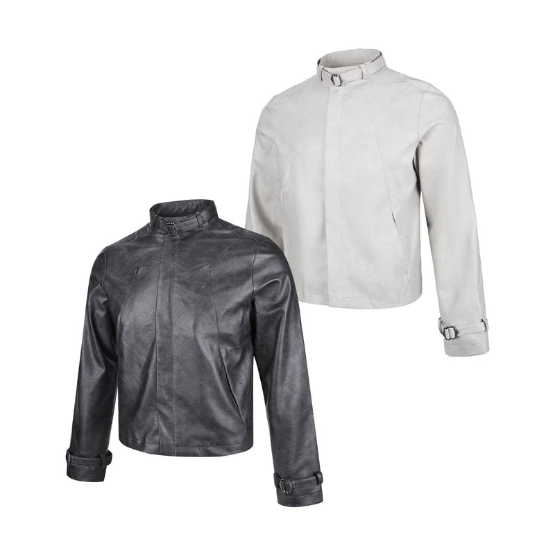 Blouson biker oversize en cuir – Style moto à col montant et poignets à boucles