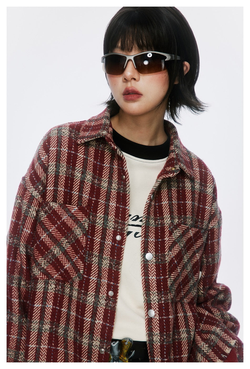 Vintage Plaid Patchwork Fringe Jacket – Oversized Unisex Overshirt