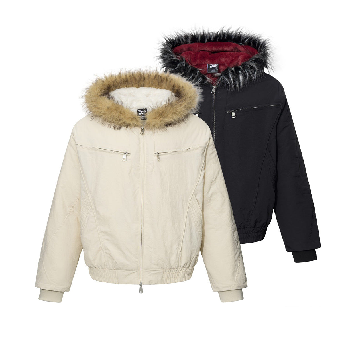 Padded Bomber Jacket with Faux Fur Hood Trim – Men's Winter Coat