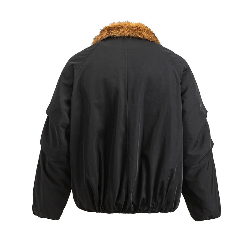 Faux Fur Collar Padded Bomber Jacket – Oversized Winter Puffer