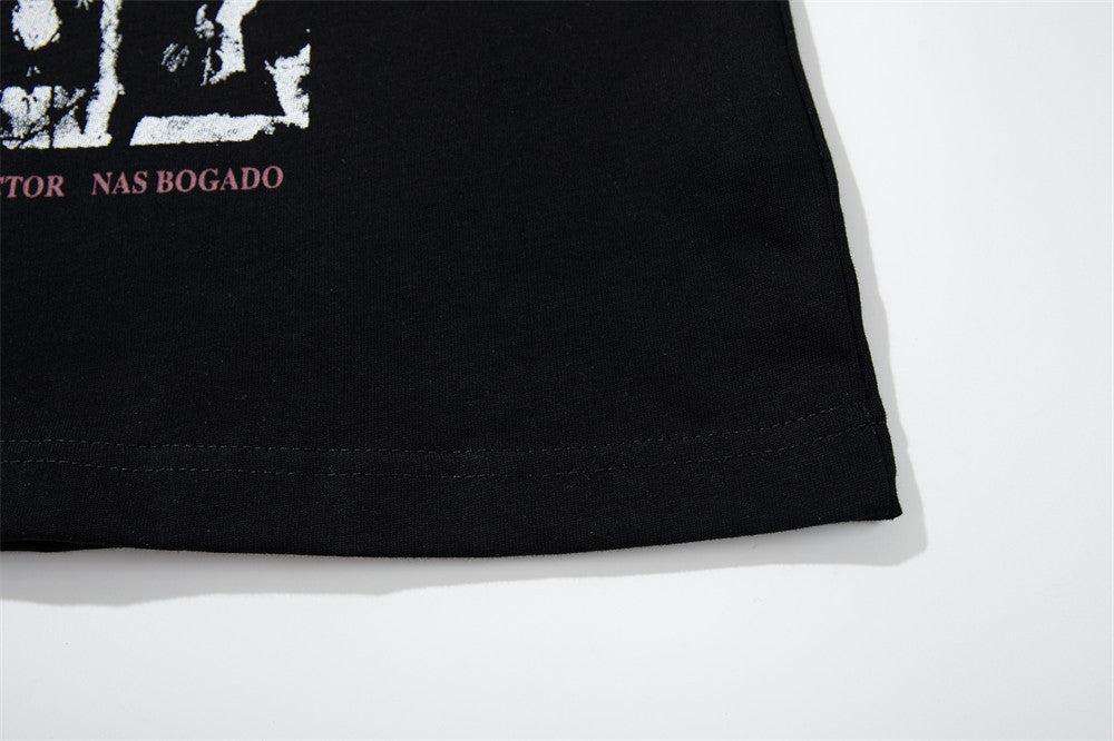 Long Sleeve T-Shirt Men Black Camo Layered Graphic Rock Print Oversized Tee