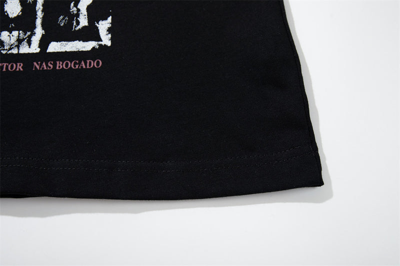 Long Sleeve T-Shirt Men Black Camo Layered Graphic Rock Print Oversized Tee