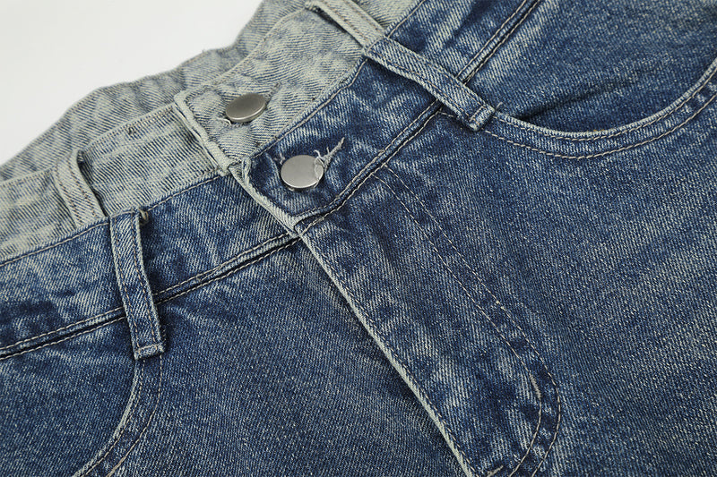 Baggy-Jeans mit weitem Bein, Stern-Patches und offenen Fransennähten