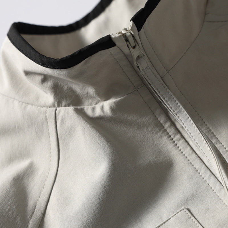 Mock Neck Colorblock Track Jacket – Relaxed Fit Zip-Up Windbreaker