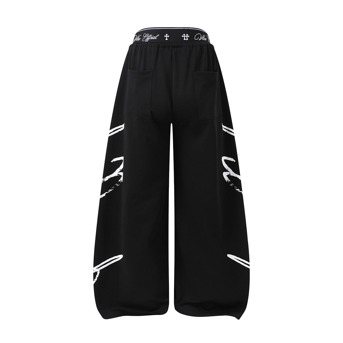 Pantalon de survêtement à jambes larges avec imprimé graffiti cursif et ceinture élastiquée siglée