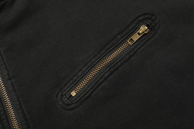 Jacke im Moto-Stil – Verwaschenes Distressed-Schwarz mit goldfarbenen Details