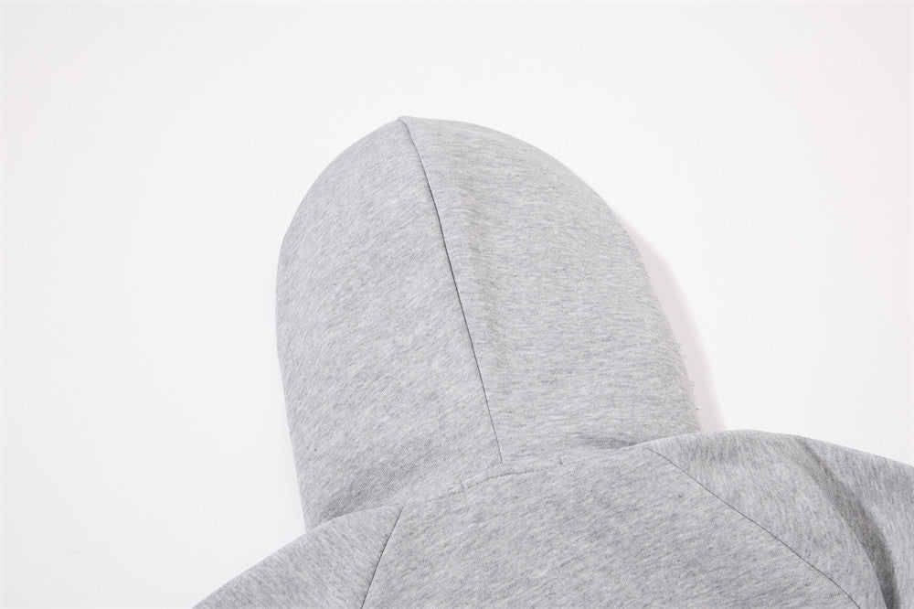 Fur-Trim Zip-Up Hoodie Jacket – Oversized Streetwear with Script Graphic