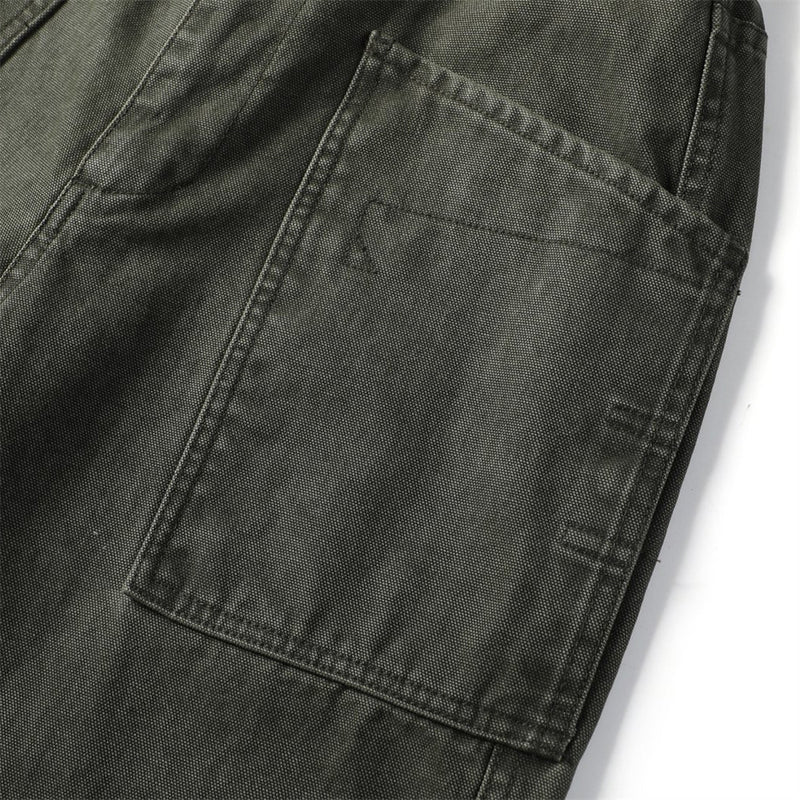 Vintage Washed Canvas Wide-Leg Utility Pants with Patch Pockets