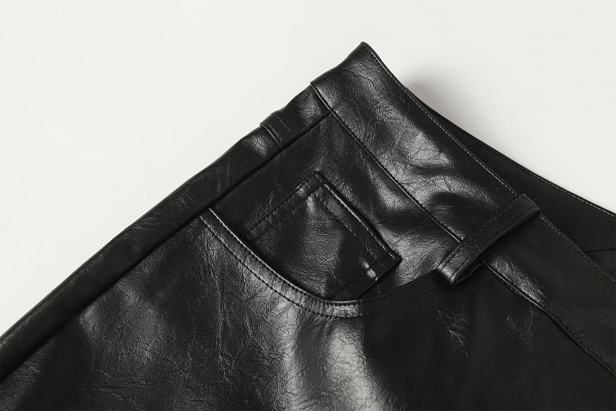 Wide-Leg Faux Leather Pants with Spiderweb Embossed Panels