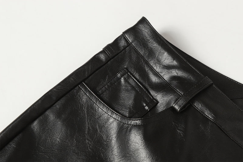 Wide-Leg Faux Leather Pants with Spiderweb Embossed Panels