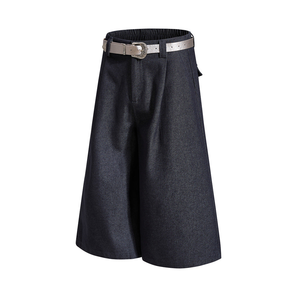 Wide-Leg Pleated Cropped Shorts with Belt – Men's Relaxed Fit