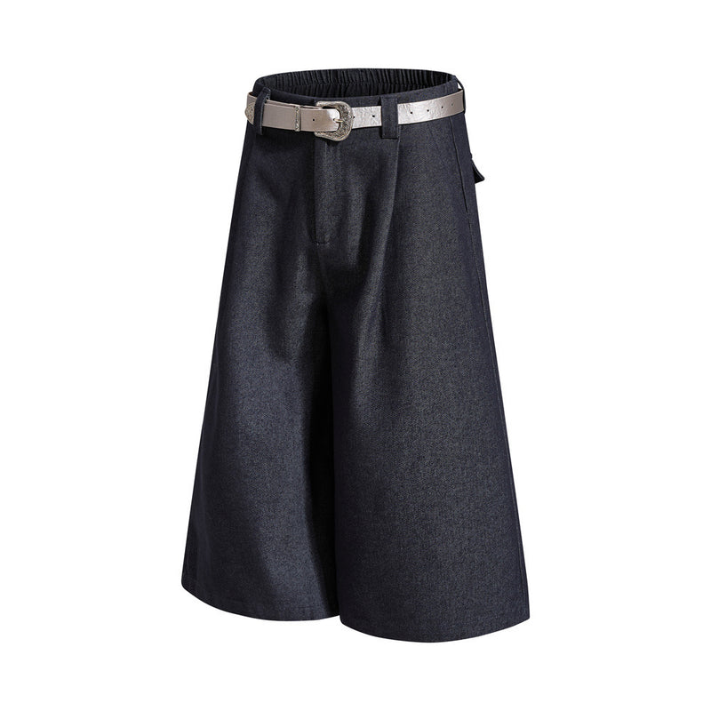 Wide-Leg Pleated Cropped Shorts with Belt – Men's Relaxed Fit