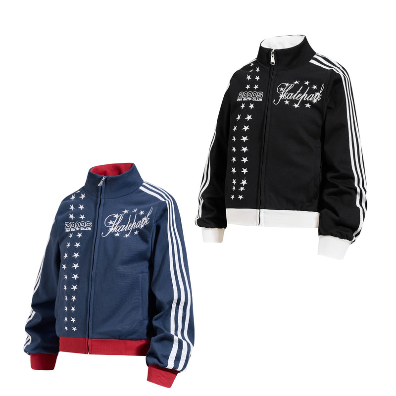 Skatepark-Trainingsjacke – Bestickte Sterne, College-Streifen & Retrojacke mit Reißverschluss