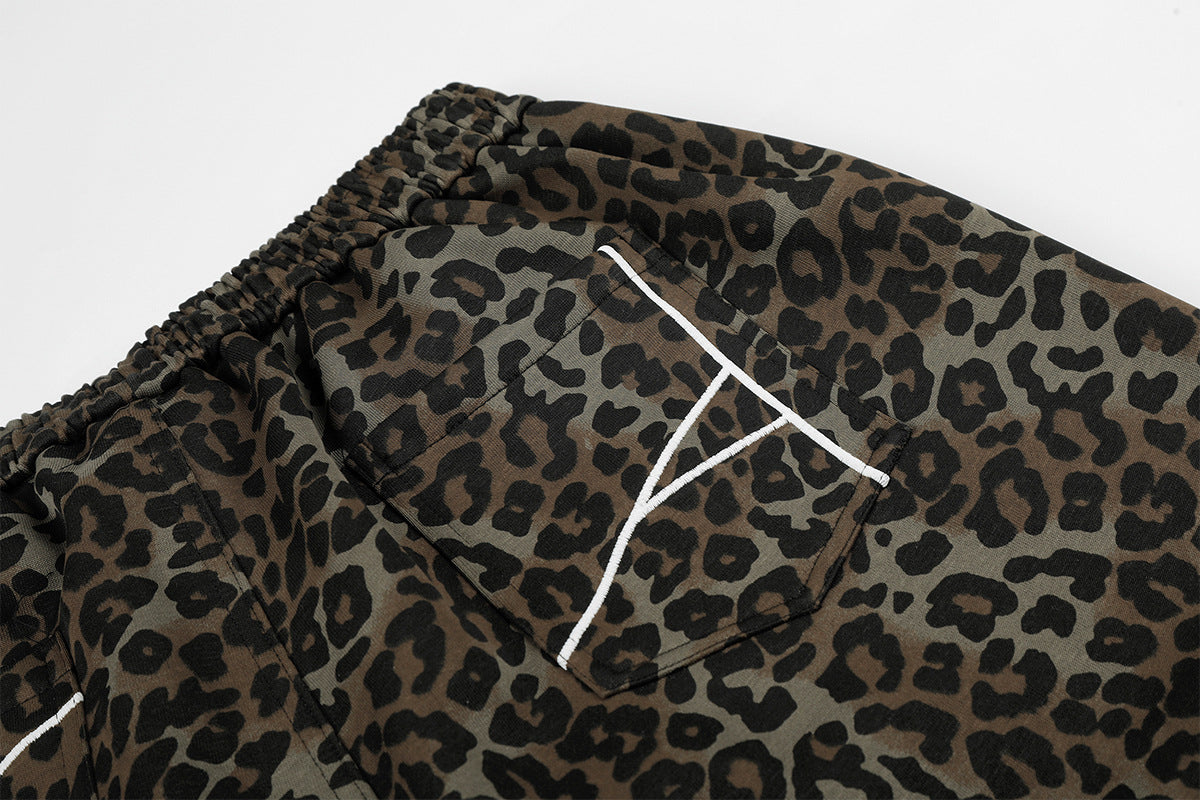 Pantalon marron à jambes larges – pantalon de survêtement droit à taille élastique et imprimé léopard