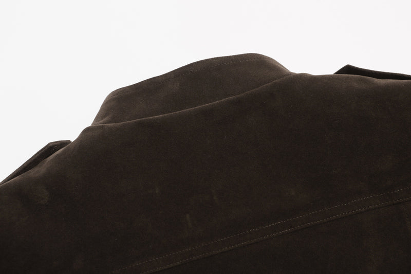 Suede Moto Biker Jacket – Cropped Stand Collar Asymmetric Zip