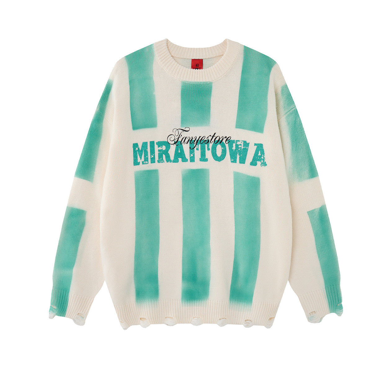 Pull en maille rayé et délavé – Col rond oversize, streetwear vintage américain