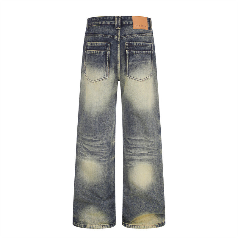 Herren-Jeans mit weitem Bein im Vintage-Washed-Look – Retro-Blauverlauf und Used-Denim