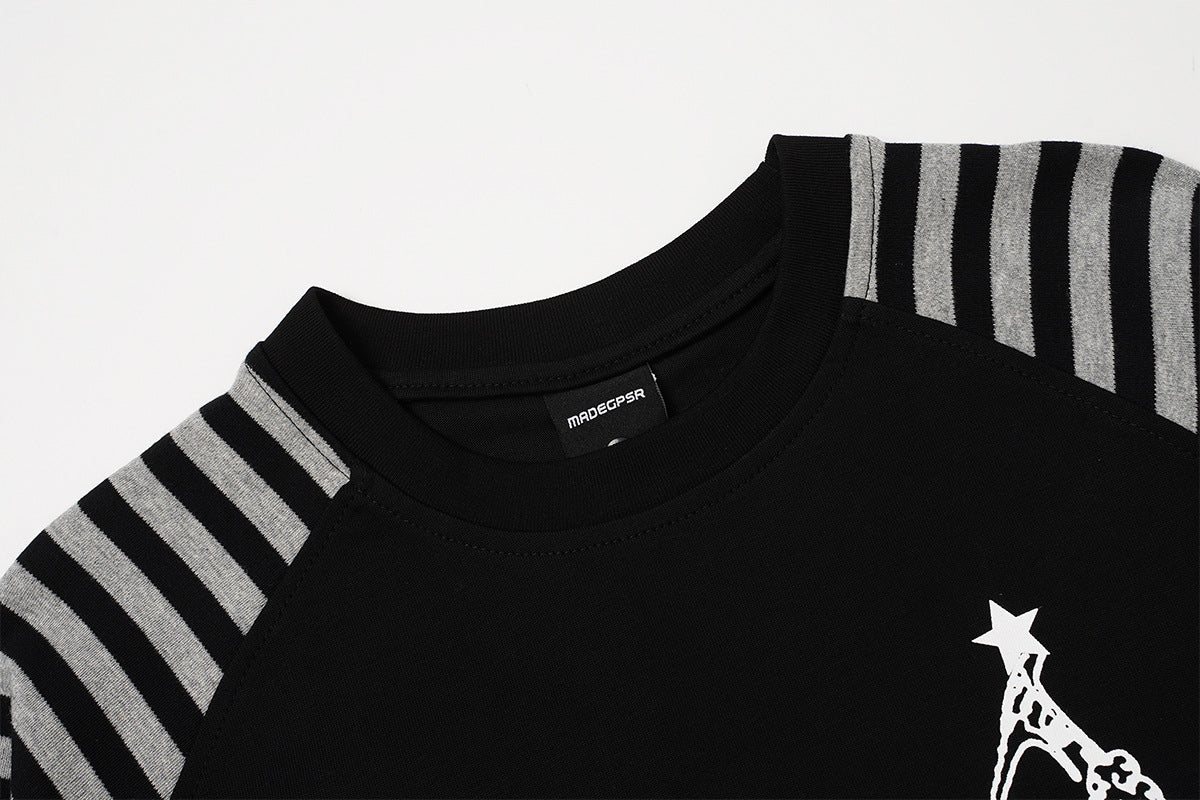 Gestreiftes Langarm-Raglan-Shirt – Retro-Anker-Print im Subkultur-Stil