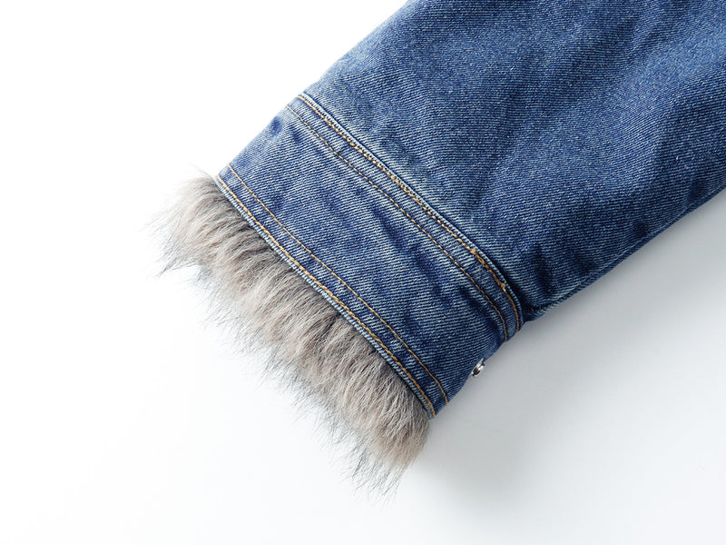 Fur-Lined Denim Jacket – Men's Winter Bomber with Faux Fur Collar & Quilted